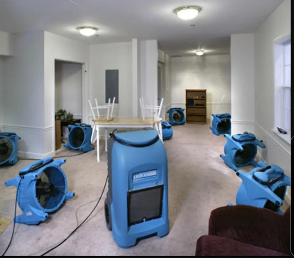 Air movers and dehumidifier setup for Water Damage Restoration in Sioux Falls